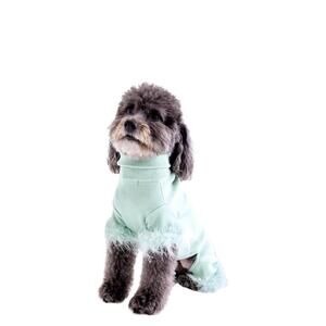 NEW MAXBONE turtleneck luxe pet knit onesie with feather trim in mint